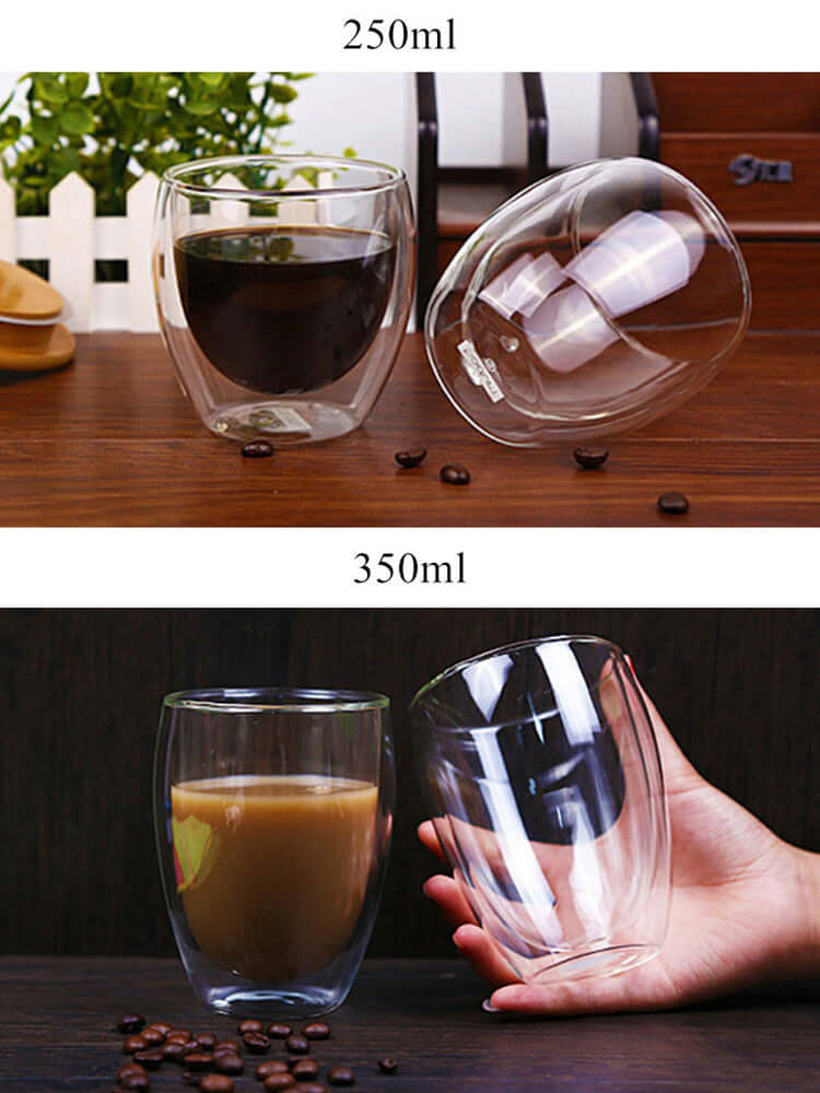 Heat Resistant Double Wall Glass Mugs for Coffee, Tea, Cold drinks