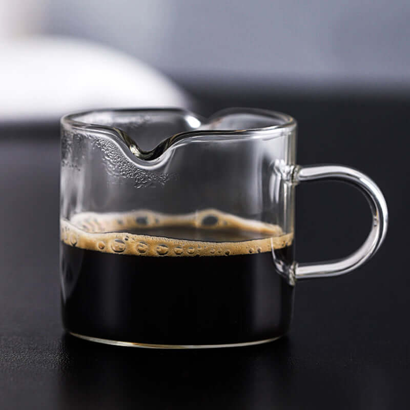 Heat Resistant Espresso Measuring Cup Double/Single Mouth Glass With Wood Handle